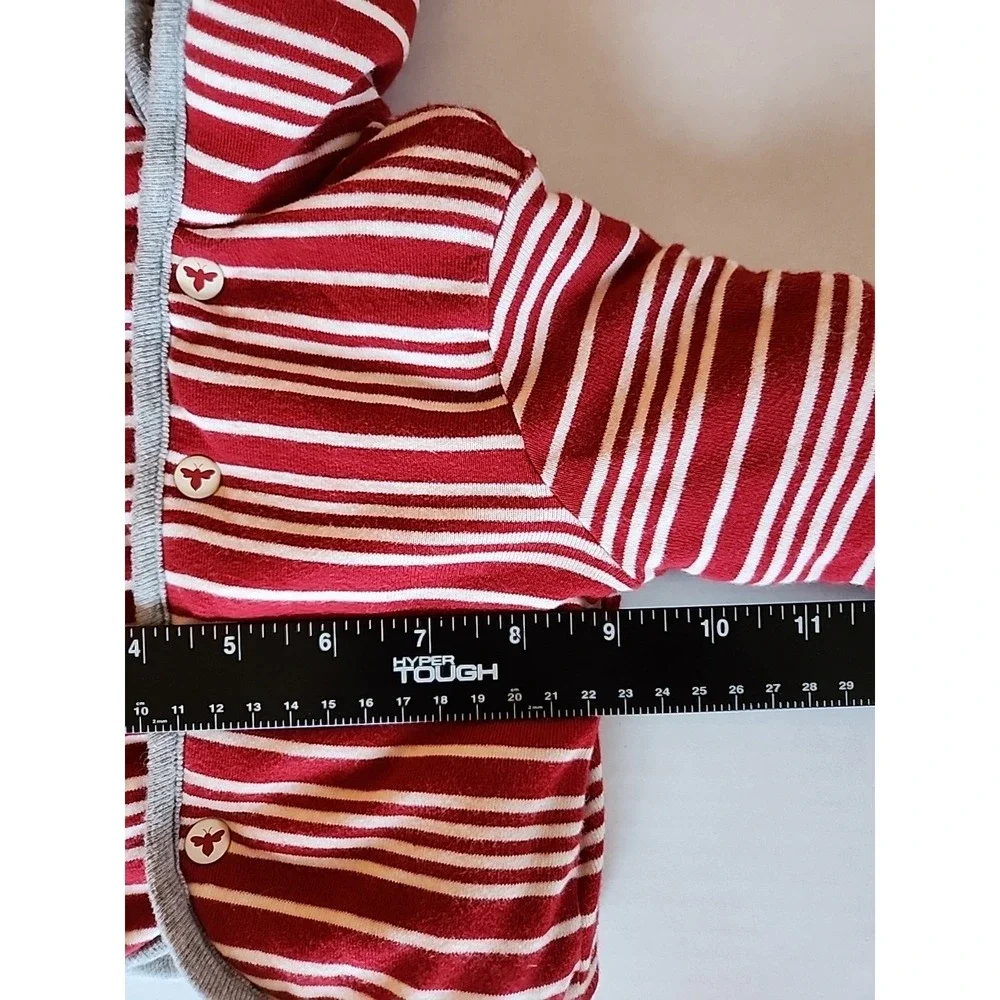 Burts Bees Reversible Hoodie Kids 3-6 Months Red Stripe Snap Winter Cozy Eco